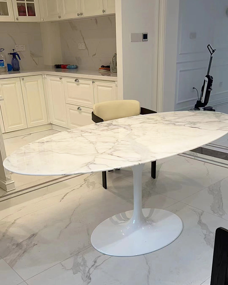 Banico Statuario Venato Marble Tulip Oval Dining Table 2