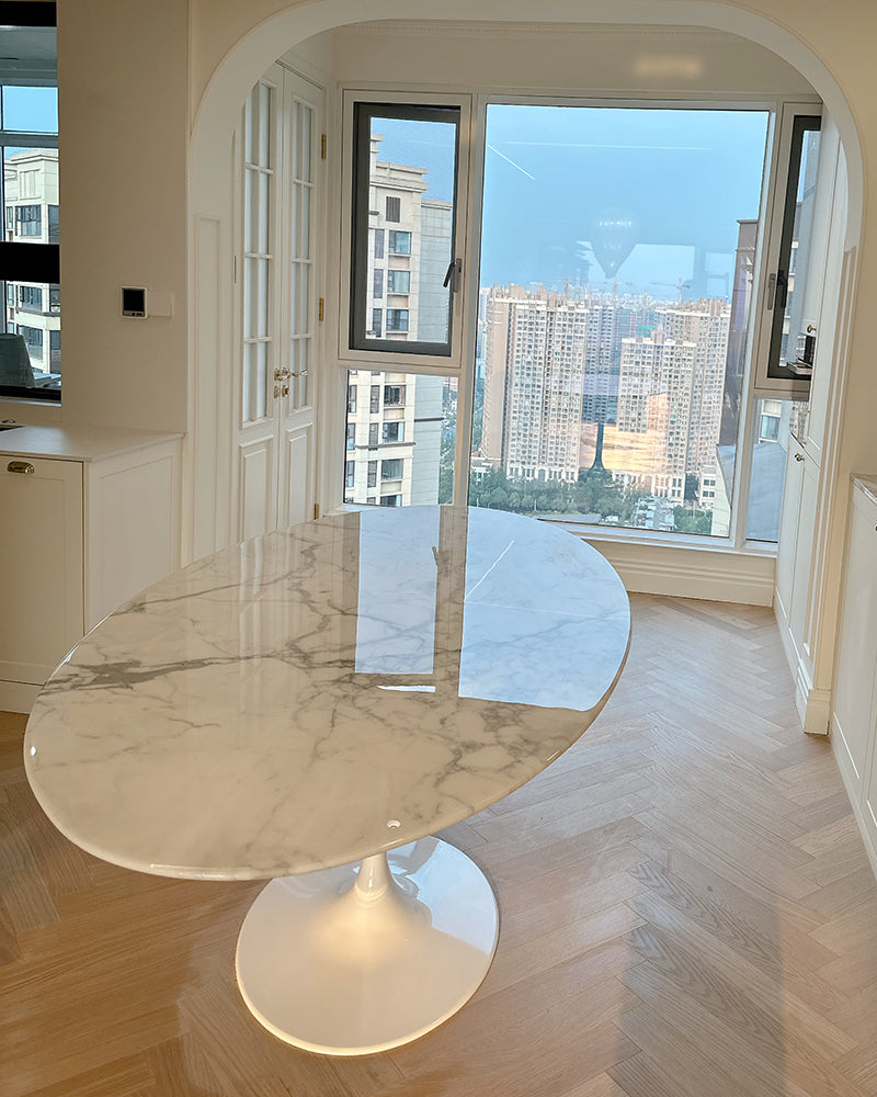 Banico Statuario Venato Marble Tulip Oval Dining Table 4