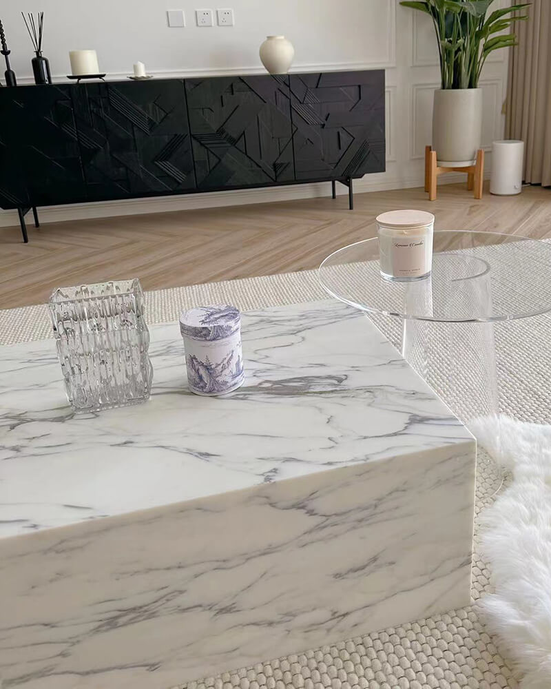 Arabescato Marble Rectangle Plinth Coffee Table 2
