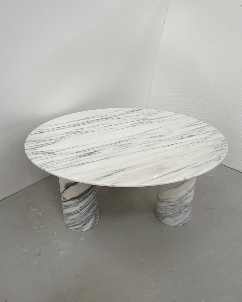 Arabescato Marble Round Coffee Table Cylinder Base 2