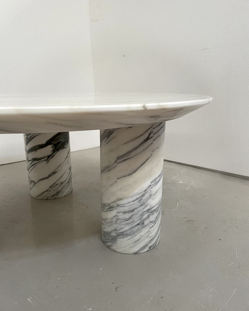 Arabescato Marble Round Coffee Table Cylinder Base 3