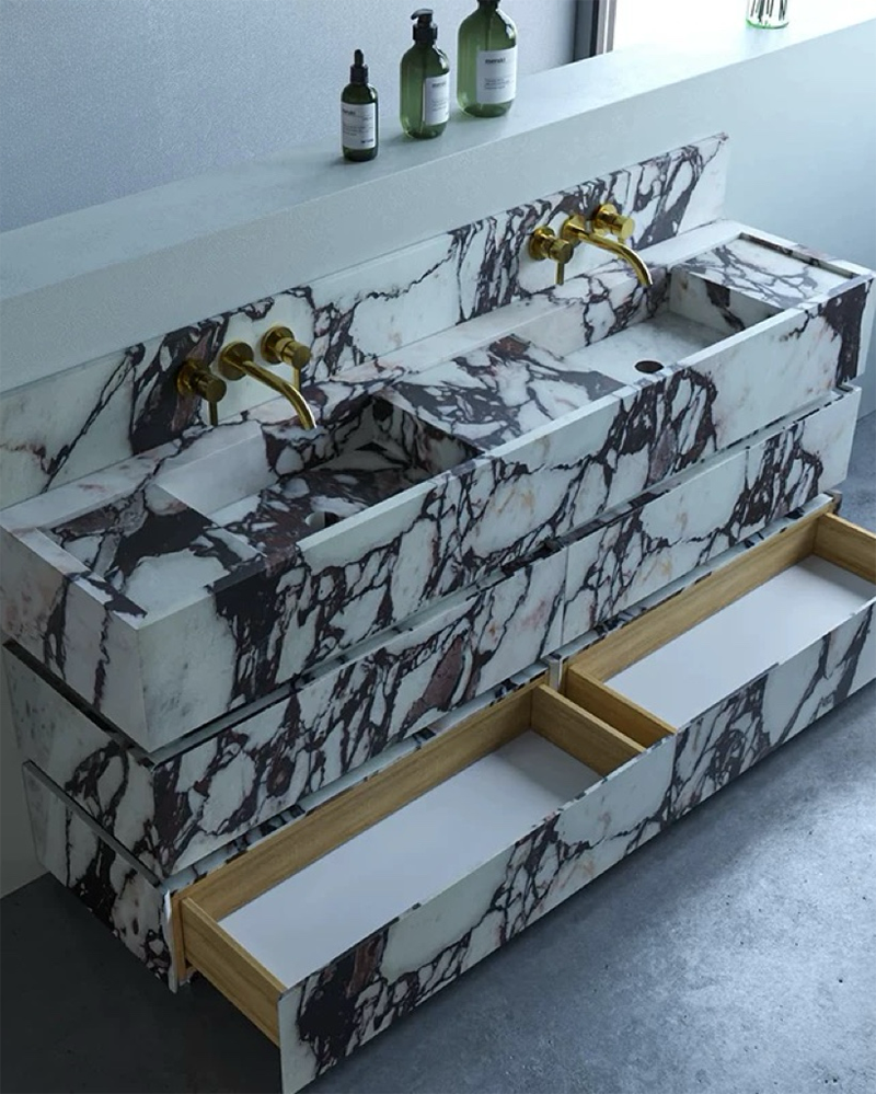 Natural Stone Bathroom Vanity Double Sink Unit With Drawers 2