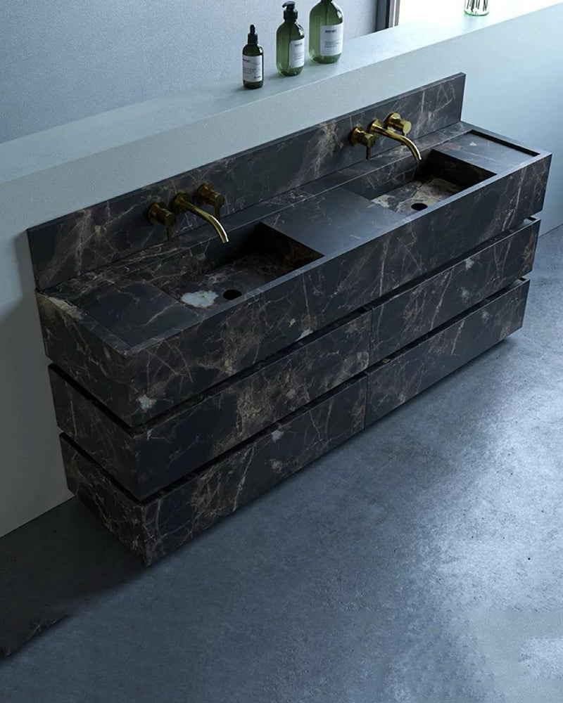 Natural Stone Bathroom Vanity Double Sink Unit With Drawers 5