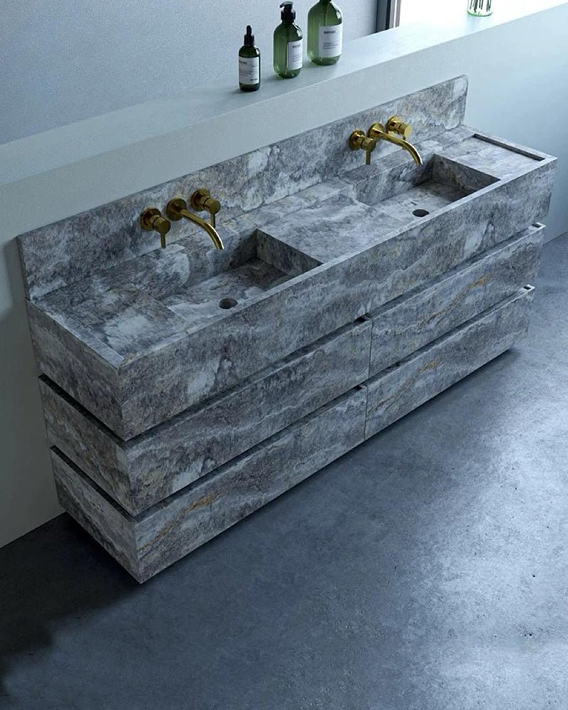 Natural Stone Bathroom Vanity Double Sink Unit With Drawers 6