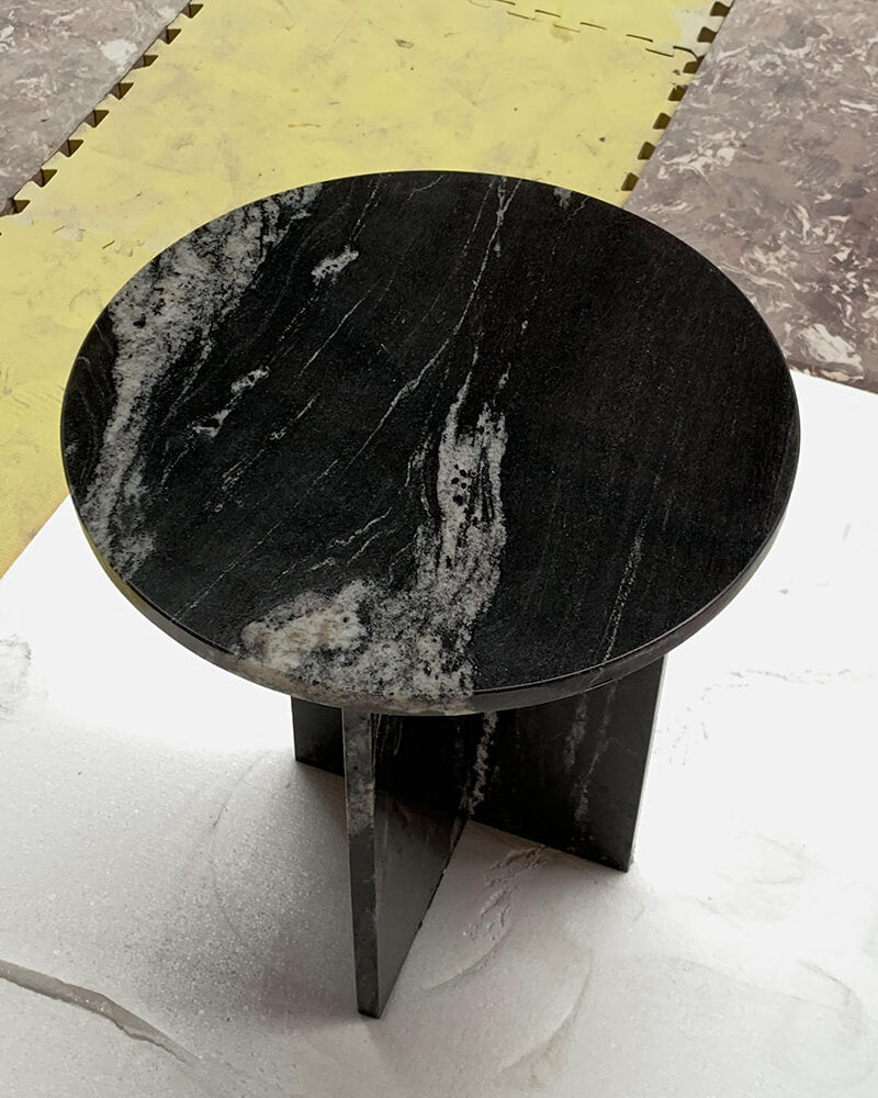 Black Marble Cross Base Round Side Table 2