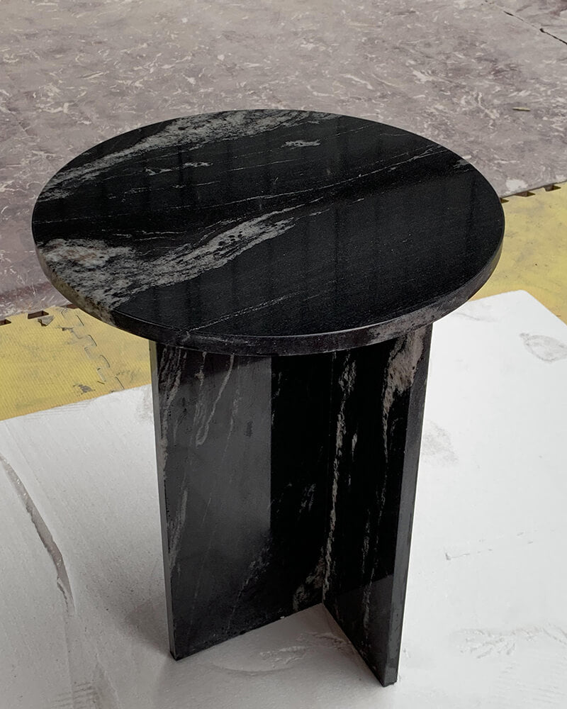 Black Marble Cross Base Round Side Table 3