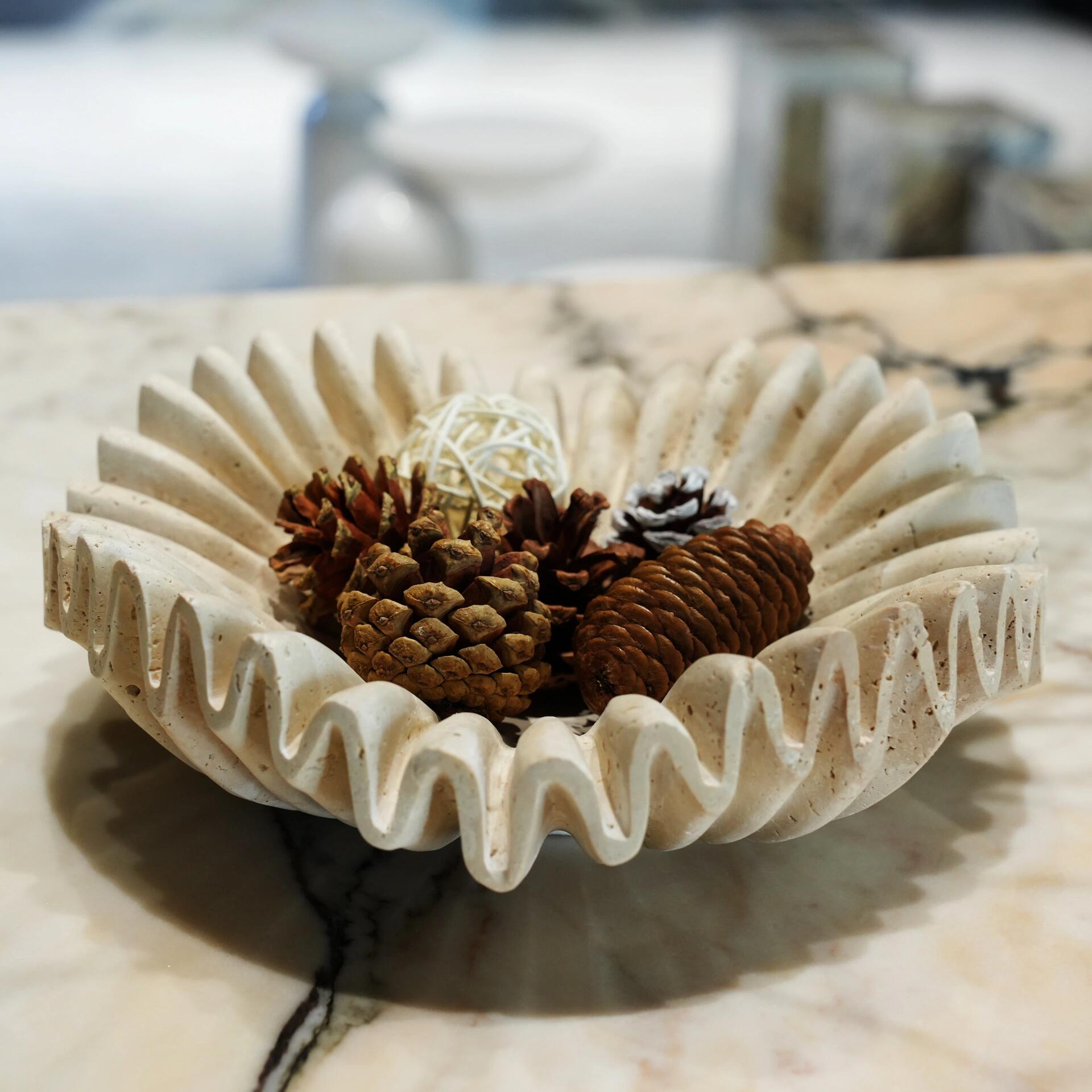 Beige Travertine Wave Bowl 11
