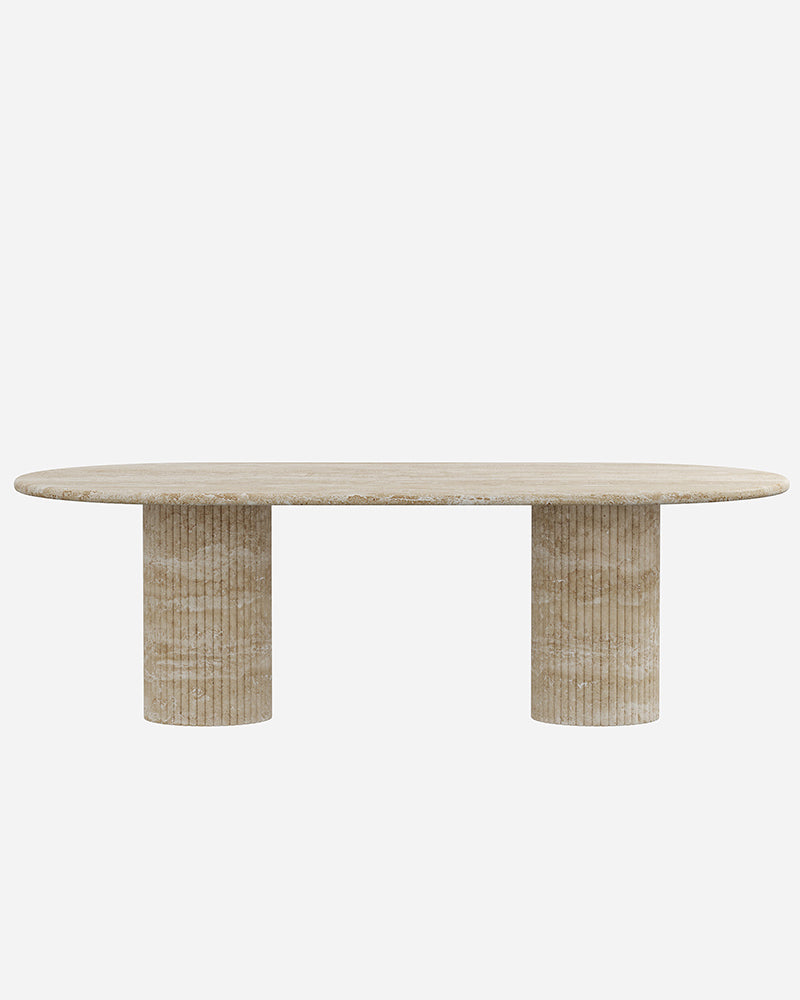 Beige Travertine Dining Table With Petal Base 4