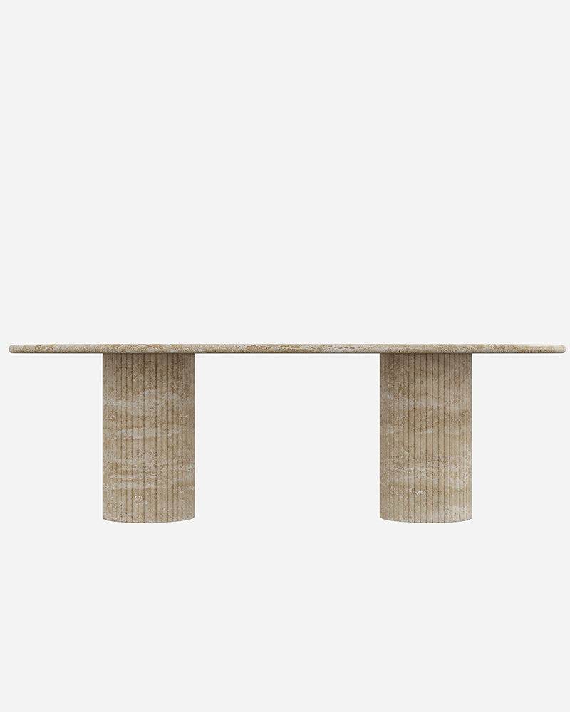 Beige Travertine Dining Table With Petal Base 5