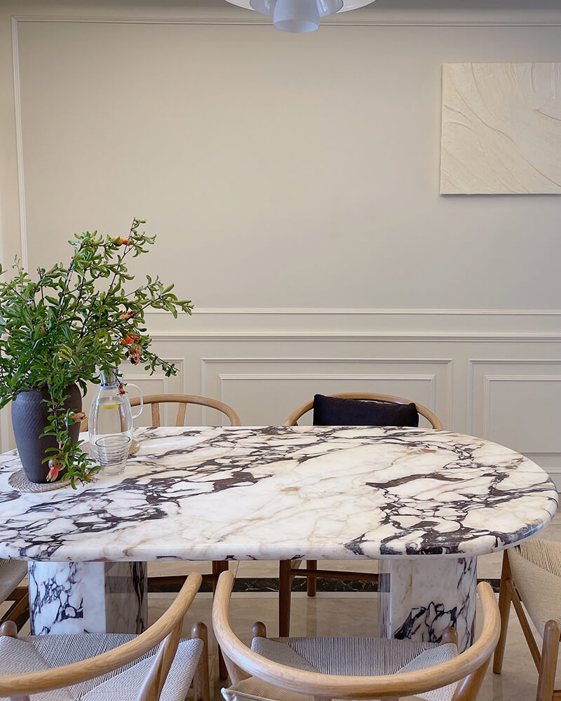 Calacatta Viola Marble Dining Table Semi Cyl Base 2