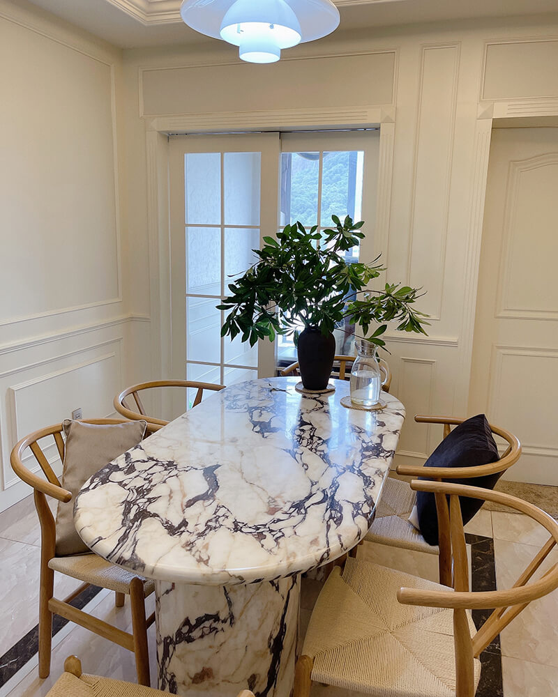 Calacatta Viola Marble Dining Table Semi Cyl Base 3