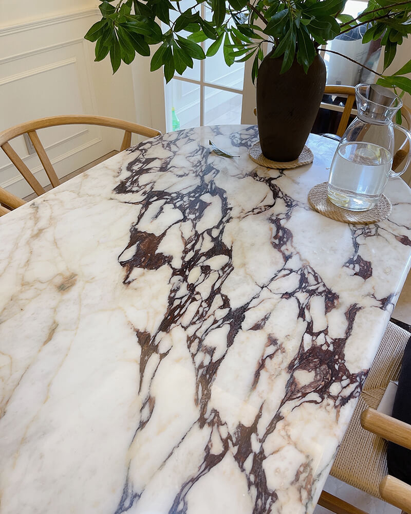 Calacatta Viola Marble Dining Table Semi Cyl Base 4