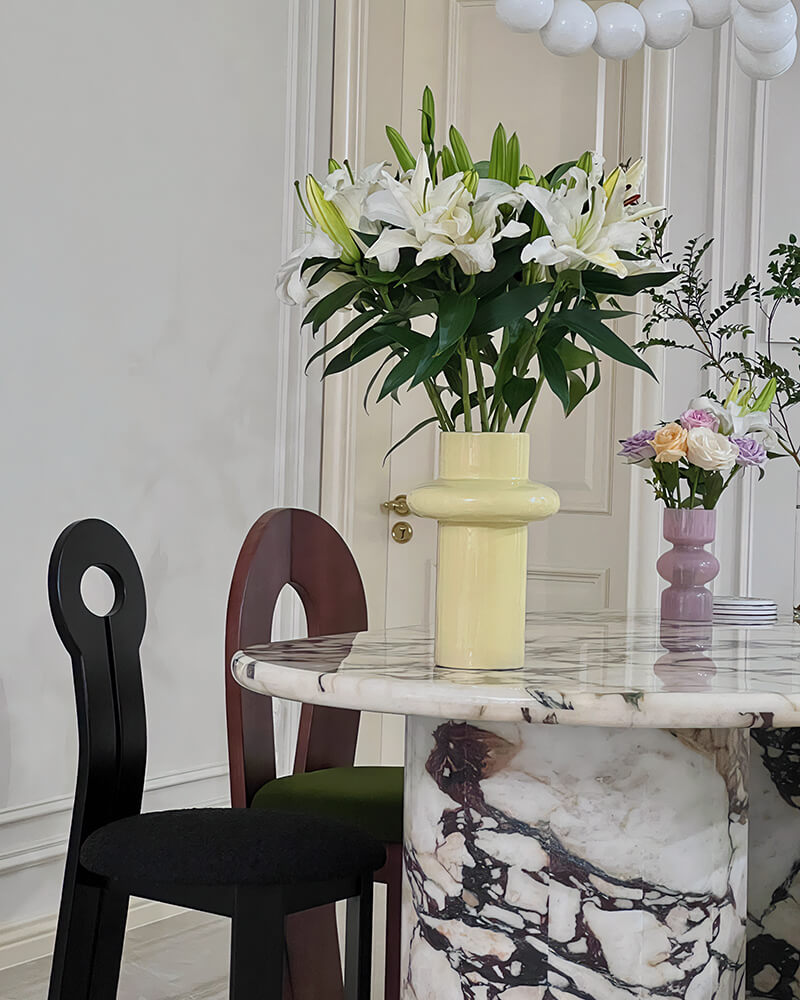 Calacatta Viola Marble Dining Table Semi Cyl Base 6