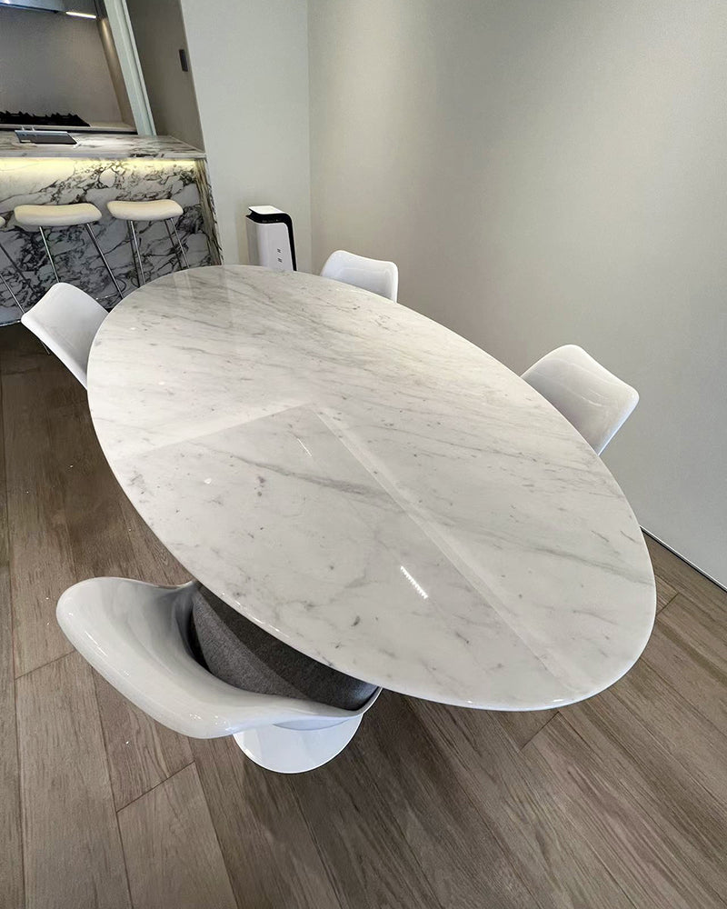 Carrara Marble Tulip Oval Dining Table 2