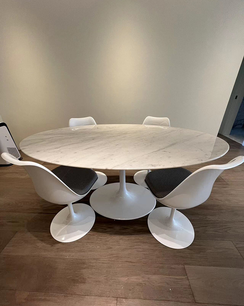 Carrara Marble Tulip Oval Dining Table 4