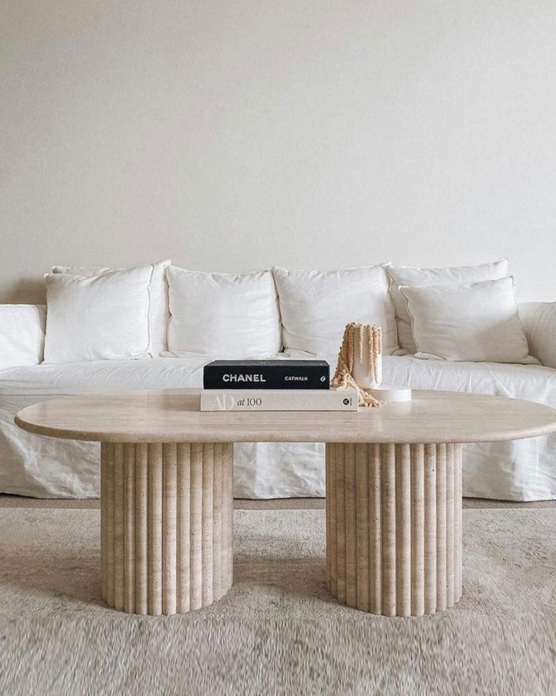 Beige Travertine Coffee Table Fluted Leg Coffee Table Light Travertine 2