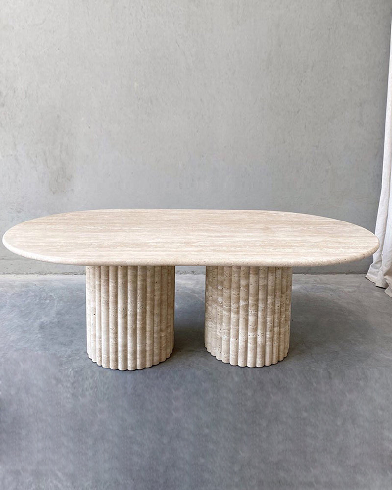 Beige Travertine Coffee Table Fluted Leg Coffee Table Light Travertine 4