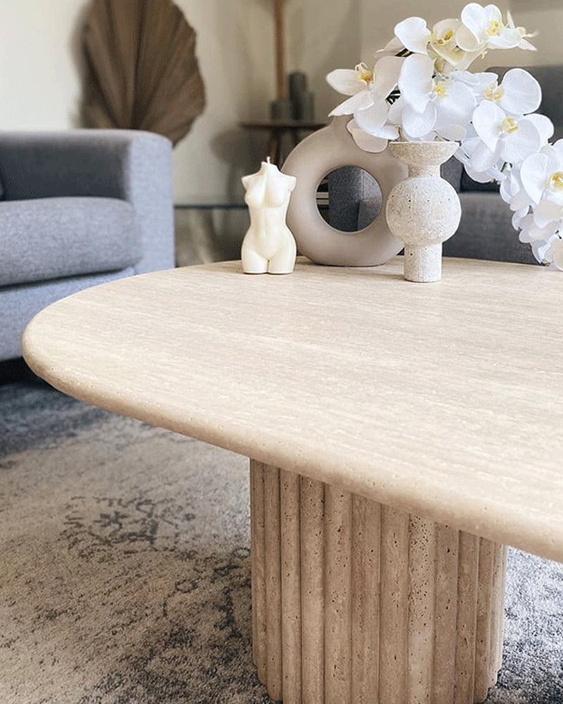Beige Travertine Coffee Table Fluted Leg Coffee Table Light Travertine 6
