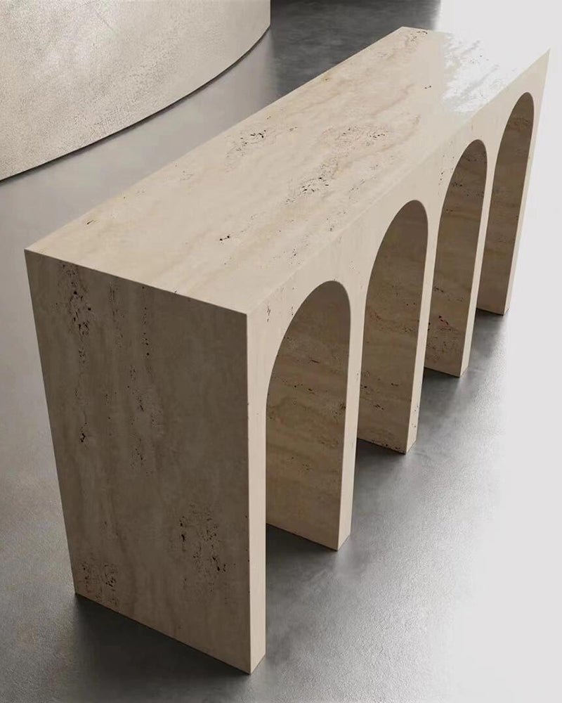 Beige Travertine Arched Console Table 2