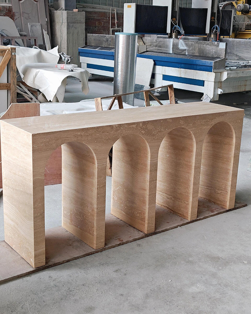Beige Travertine Arched Console Table 5