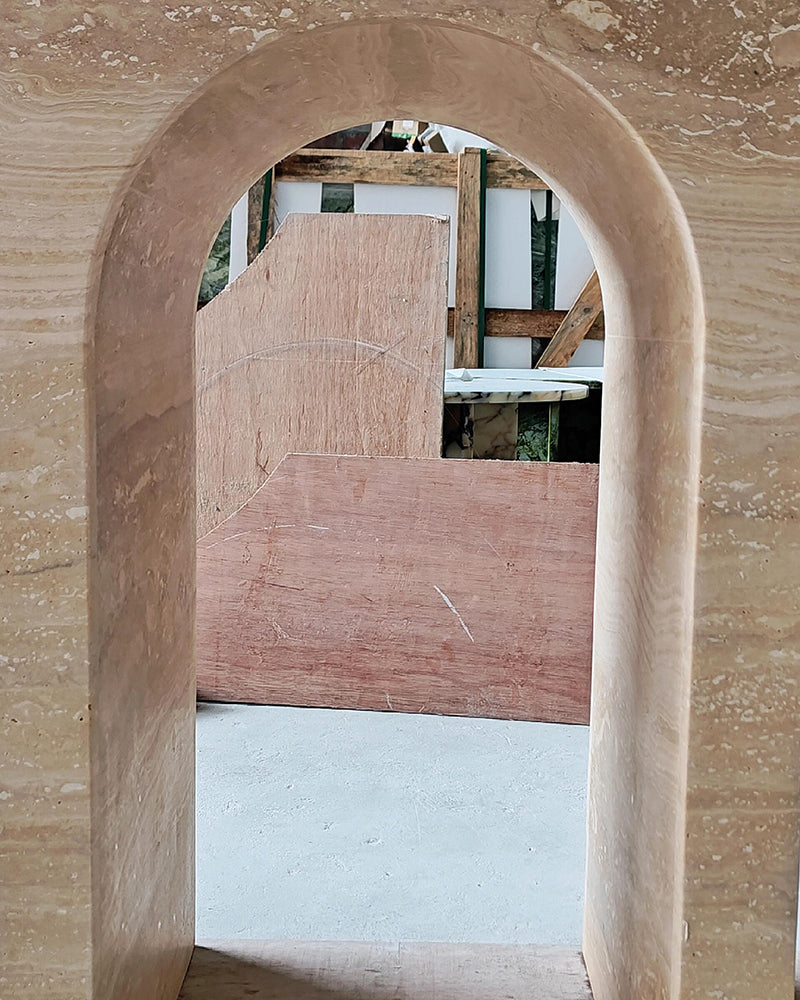 Beige Travertine Arched Console Table 6