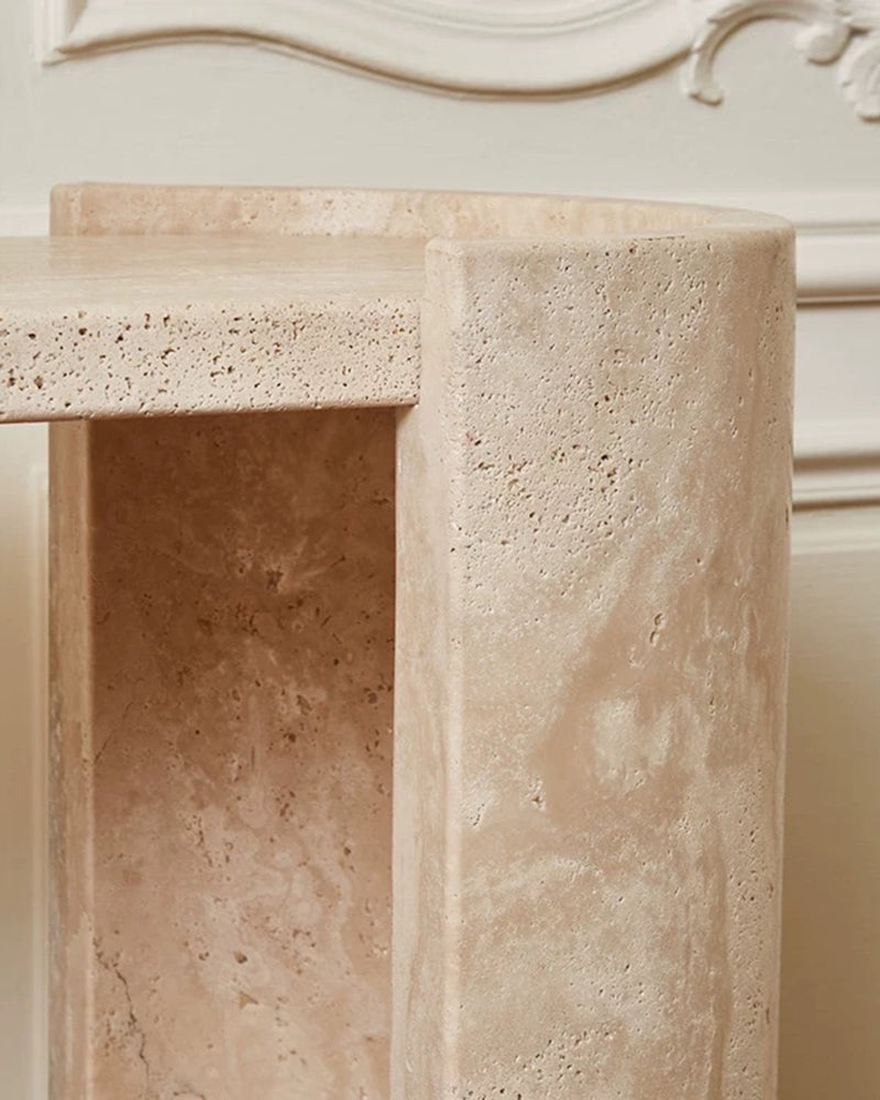 Natural Beige Travertine Crescent Console Table 2