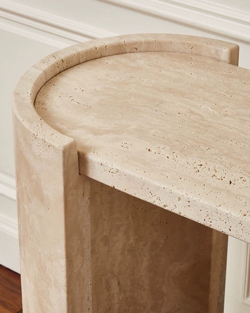 Natural Beige Travertine Crescent Console Table 3