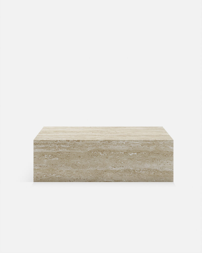 Beige Travertine Marble Rectangle Plinth Coffee Table 2