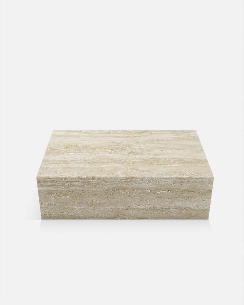 Beige Travertine Marble Rectangle Plinth Coffee Table 3