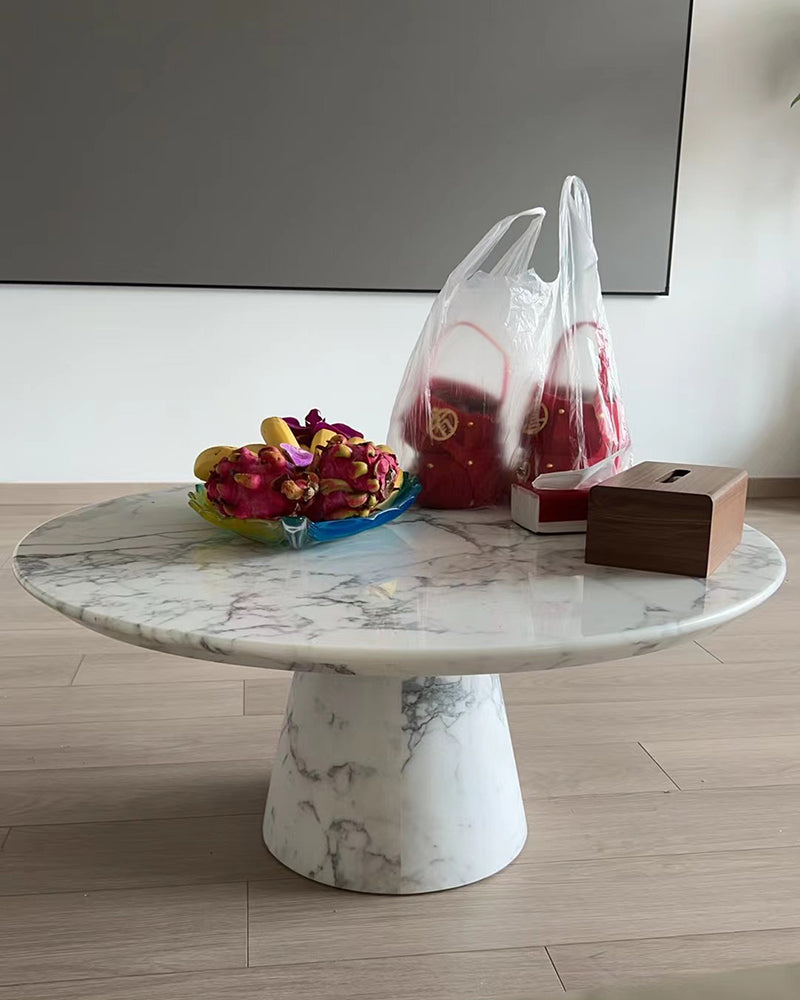 Bianco Statuario Venato Marble Coffee Table Conical Base 4