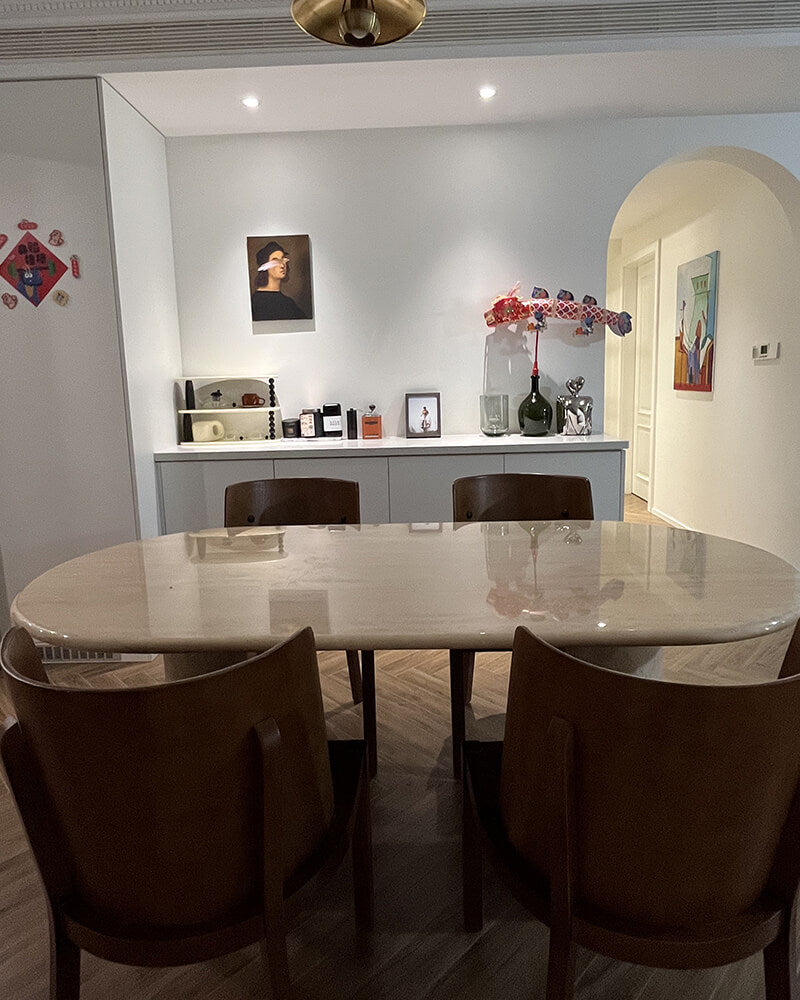 Natural Beige Travertine Crescent Dining Table 2