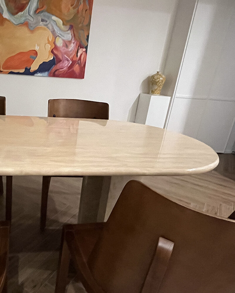 Natural Beige Travertine Crescent Dining Table 3