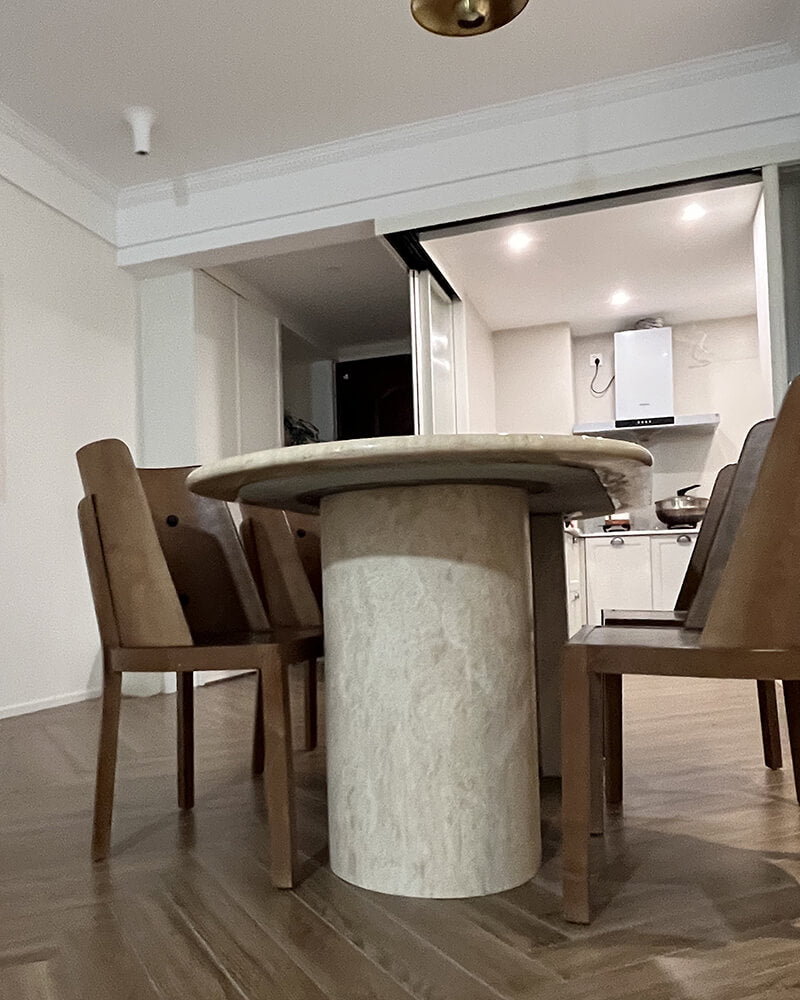 Natural Beige Travertine Crescent Dining Table 4