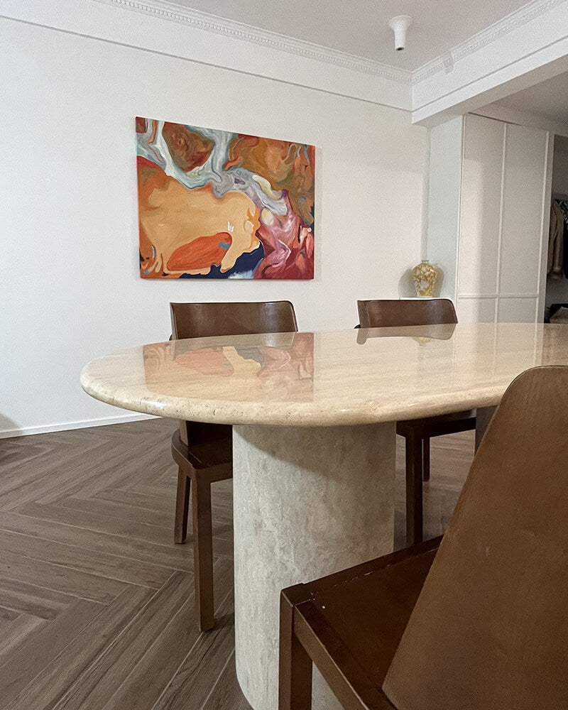 Natural Beige Travertine Crescent Dining Table 5
