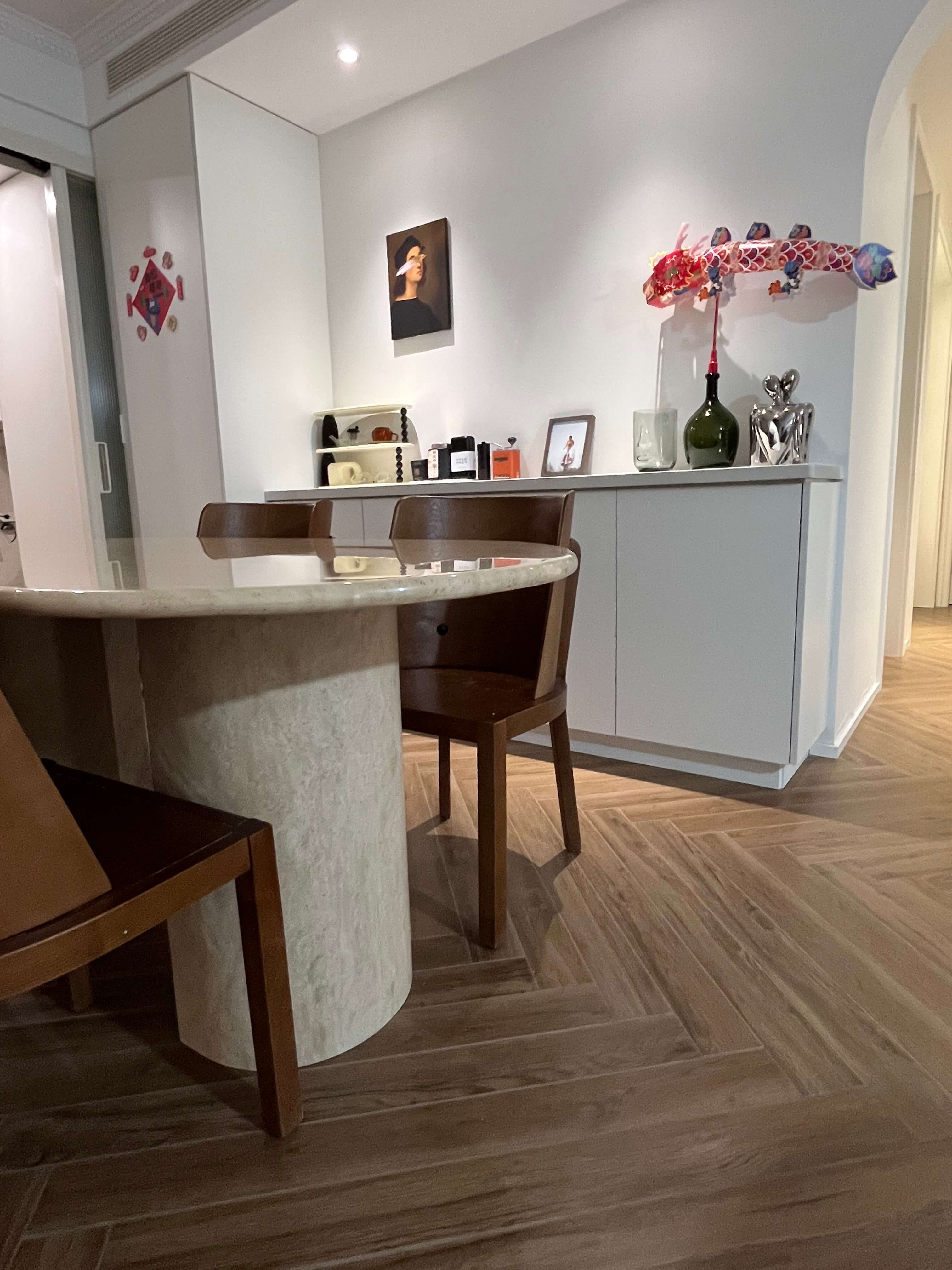 Natural Beige Travertine Crescent Dining Table 6