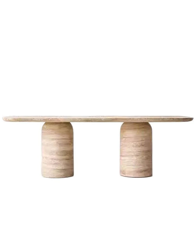 Natural Beige Travertine Double Cylindrical Base Dining Table 2