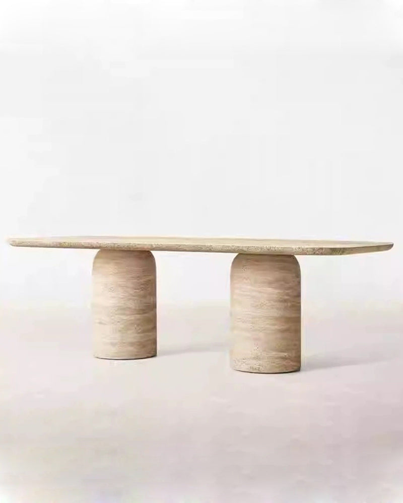 Natural Beige Travertine Double Cylindrical Base Dining Table 3