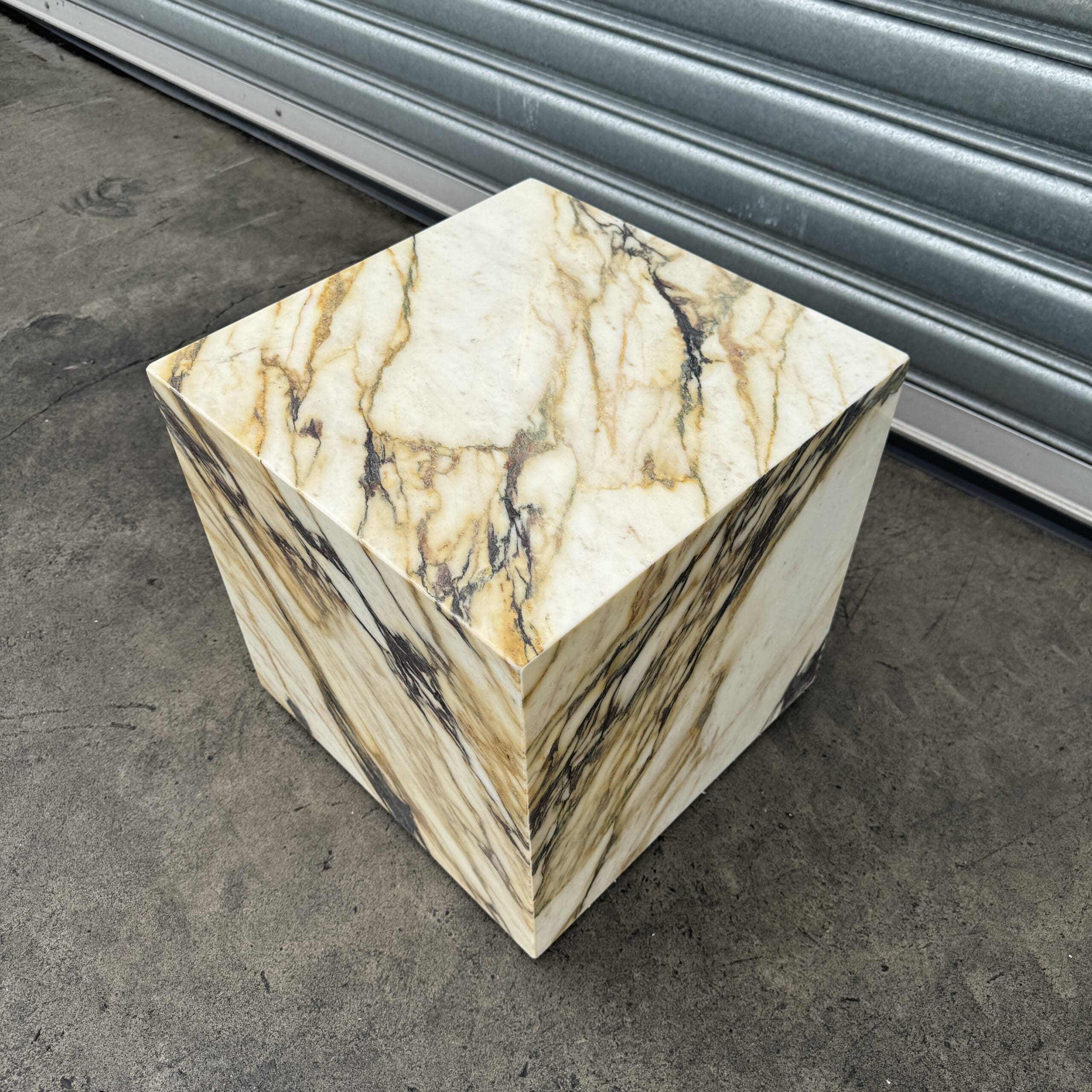Cube Side Table Italian Viola Calacatta Marble 3