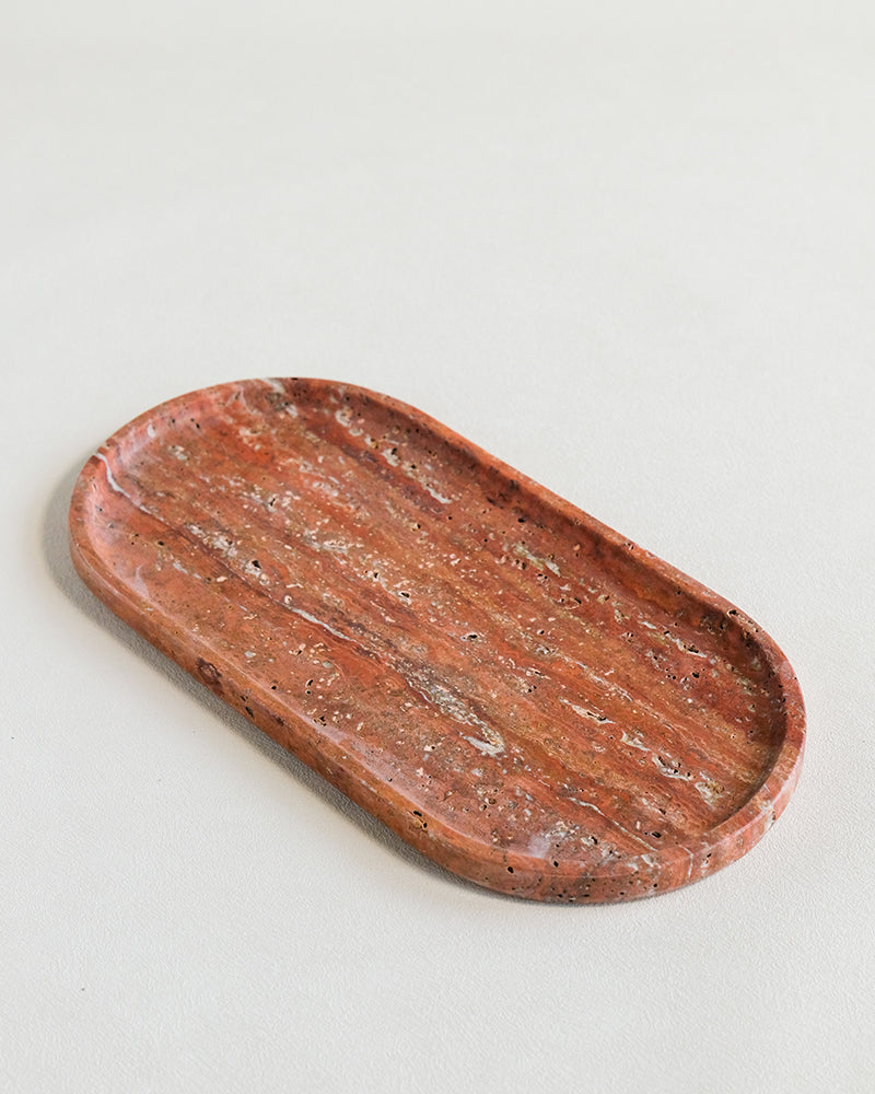 Red Travertine Marble Square Round Tray 2