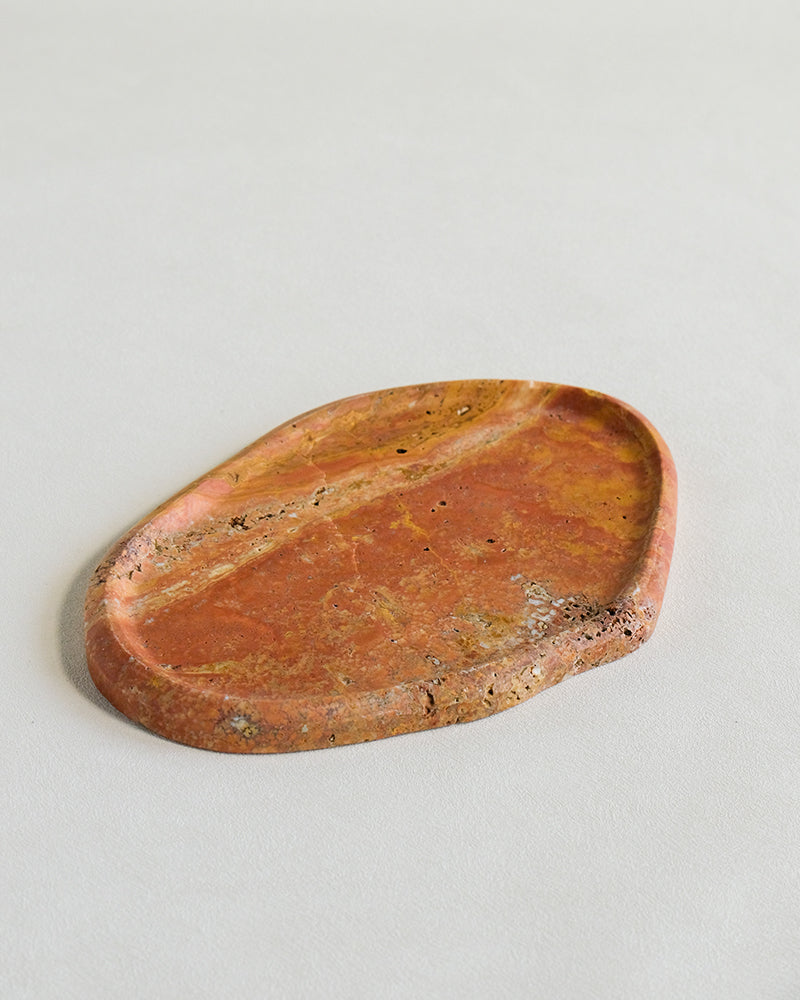 Red Travertine Marble Square Round Tray 3