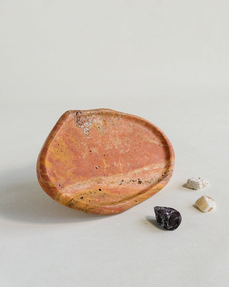 Red Travertine Marble Square Round Tray 5