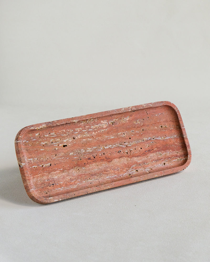 Red Travertine Marble Square Round Tray 6