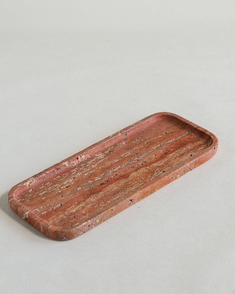 Red Travertine Marble Square Round Tray 7