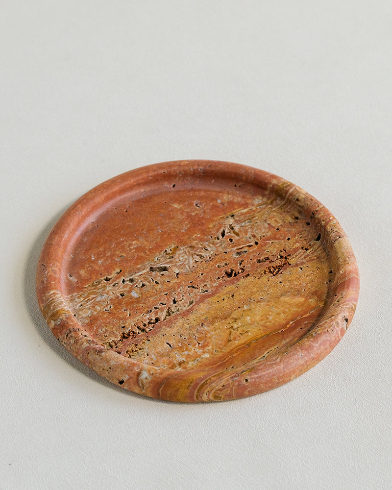 Red Travertine Marble Square Round Tray 9