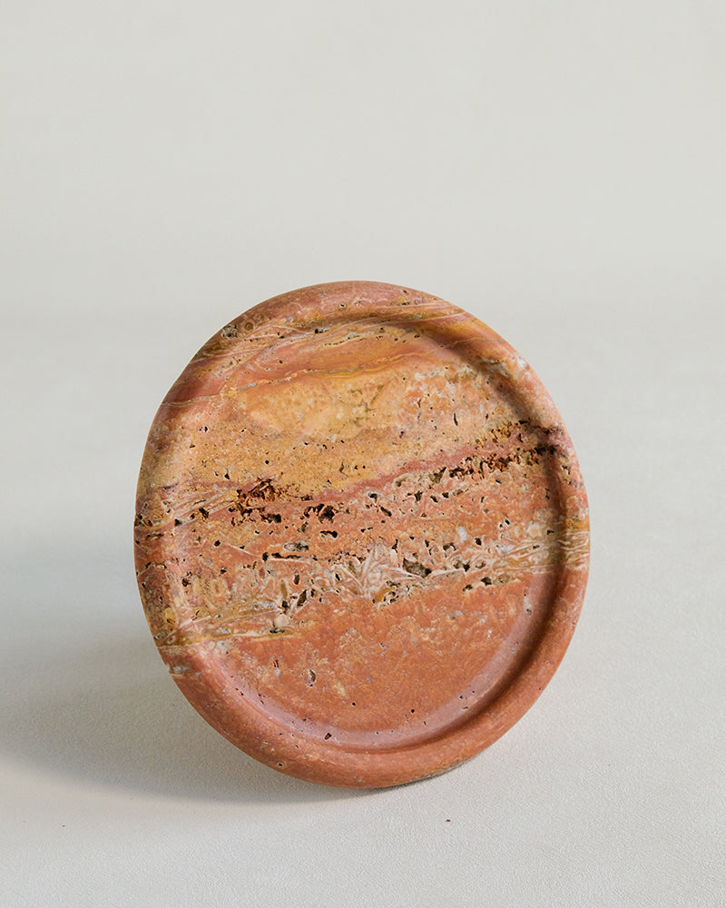 Red Travertine Marble Square Round Tray 10