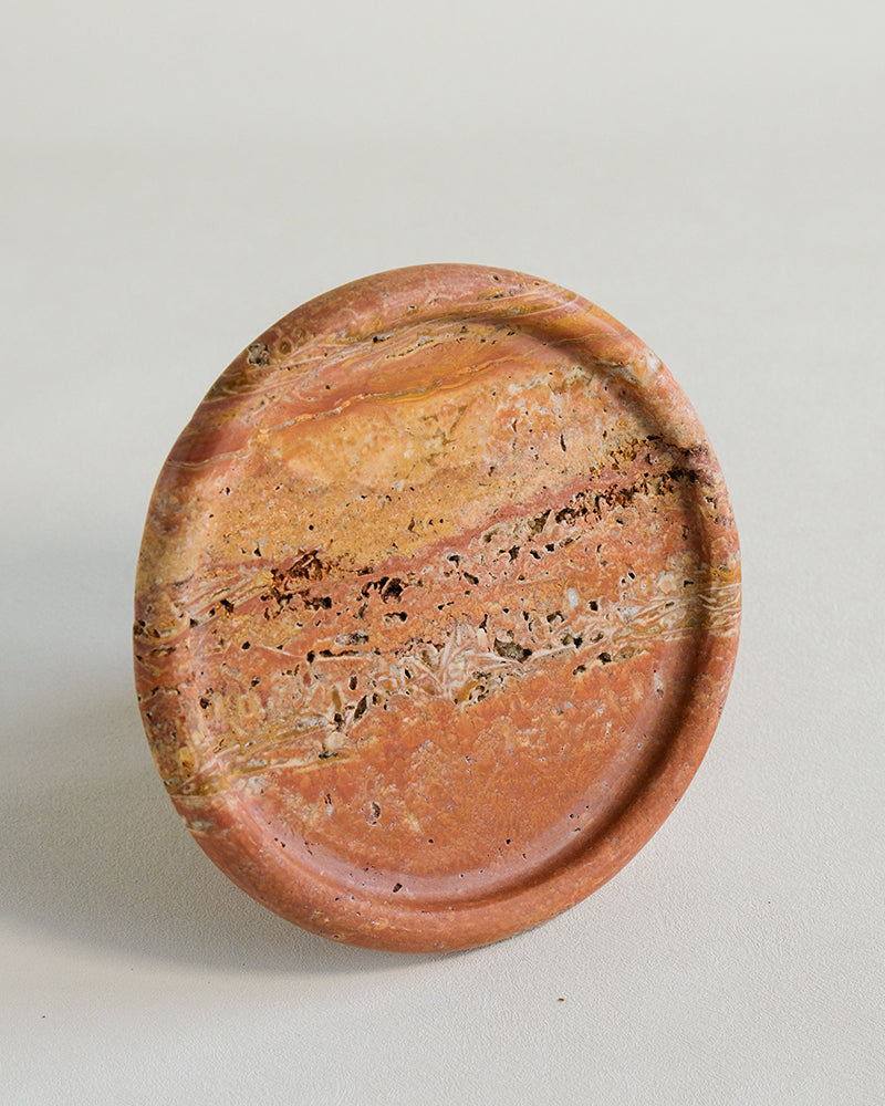 Red Travertine Marble Square Round Tray 11