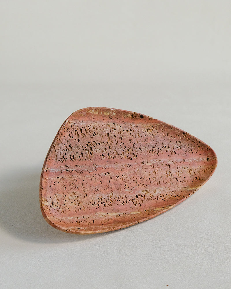 Red Travertine Marble Square Round Tray 12