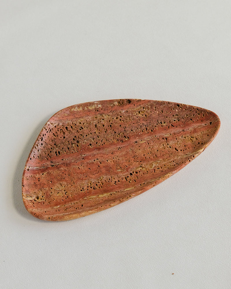 Red Travertine Marble Square Round Tray 14