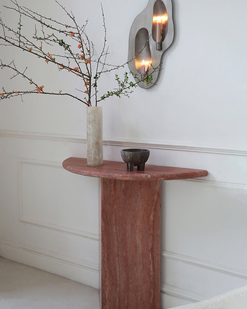 Natural Marble Travertine Triangular Sector Console Table 2