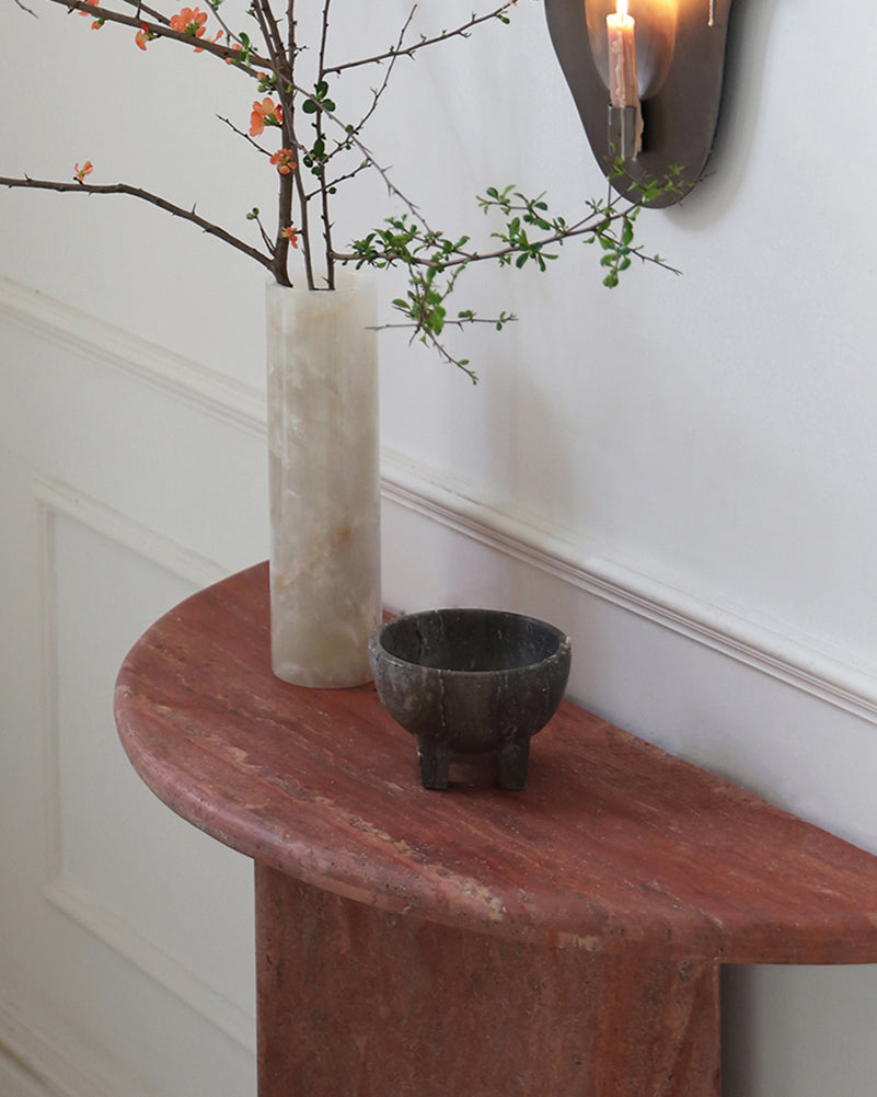 Natural Marble Travertine Triangular Sector Console Table 3